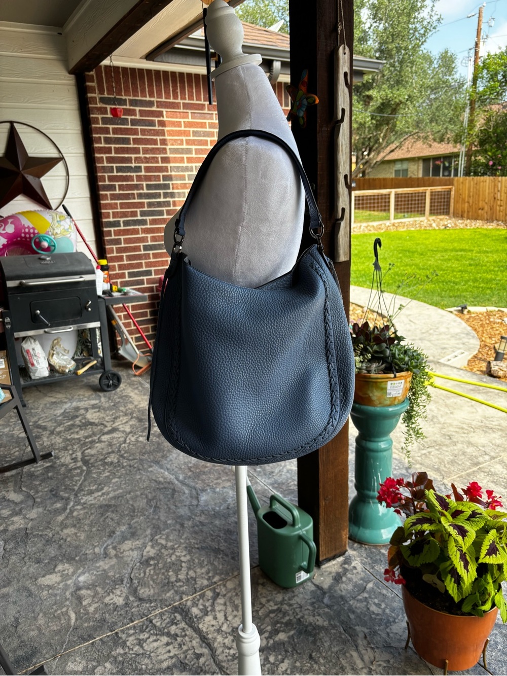 Rebecca Minkoff Blue Pebbled Leather Hobo Shoulder Bag Braided Trim